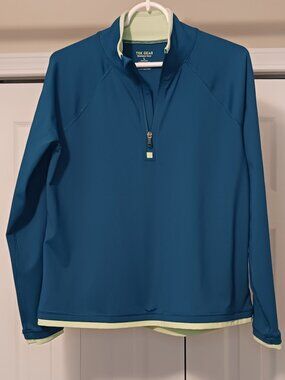 #116 3/$18 - Tek Gear Green/Yellow 1/4 Zip Long Sleeve Top Size L